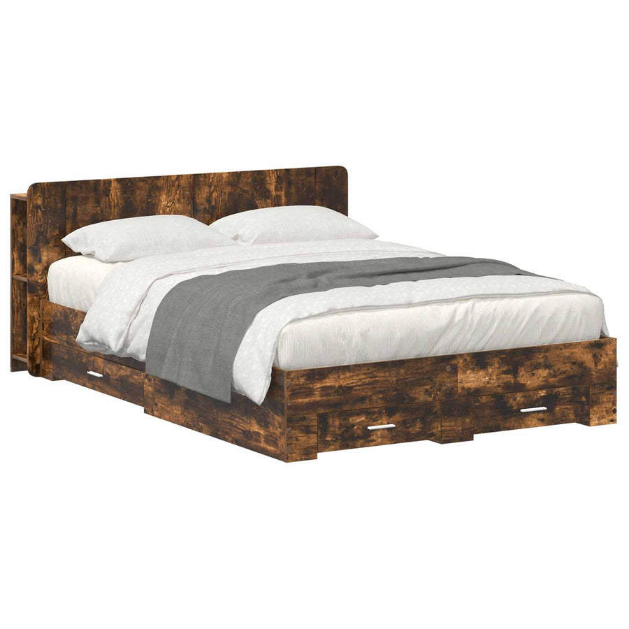 Bedframe met opslag Gerookt eiken 150 x 200 cm Bewerkt hout