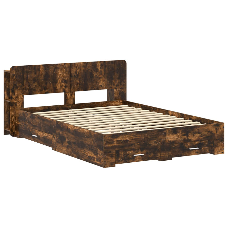 Bedframe met opslag Gerookt eiken 150 x 200 cm Bewerkt hout