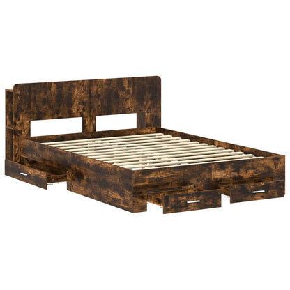 Bedframe met opslag Gerookt eiken 150 x 200 cm Bewerkt hout