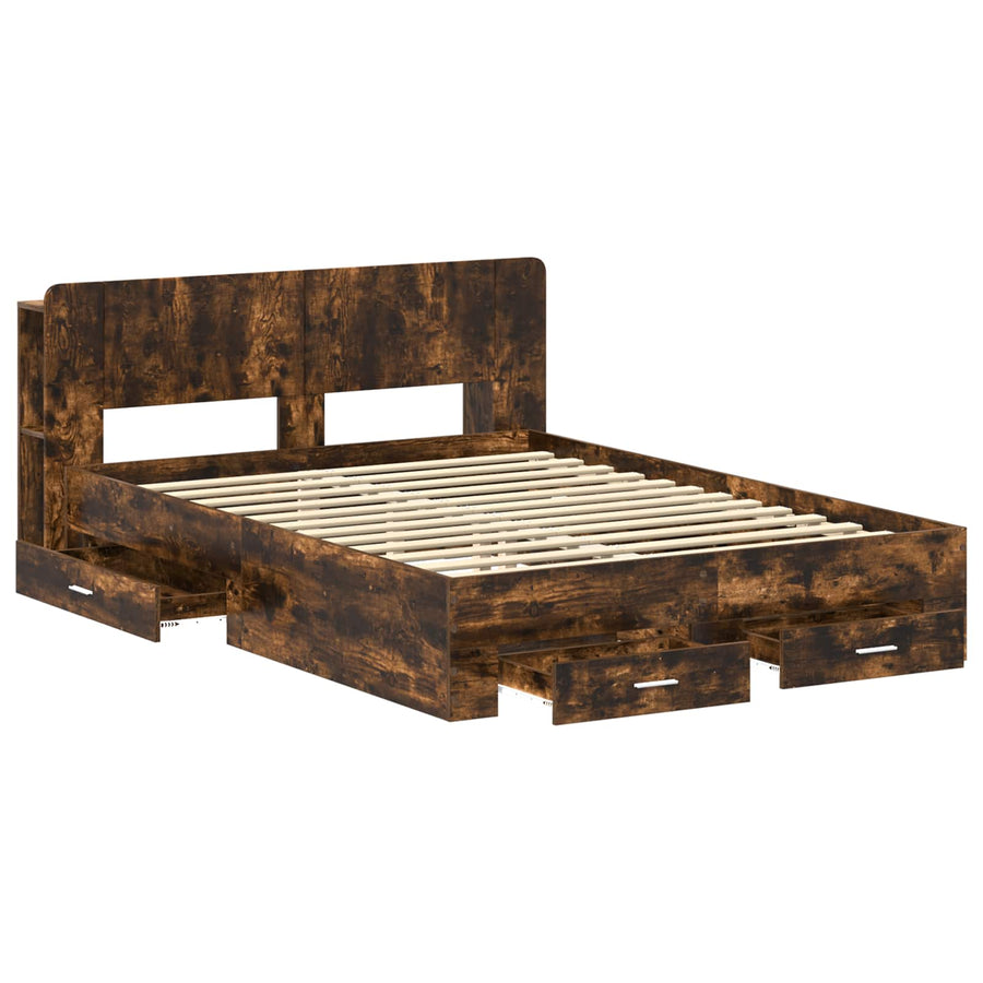 Bedframe met opslag Gerookt eiken 150 x 200 cm Bewerkt hout