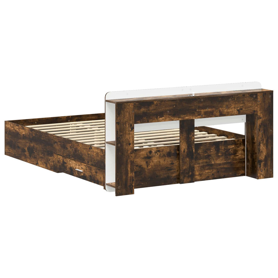 Bedframe met opslag Gerookt eiken 150 x 200 cm Bewerkt hout