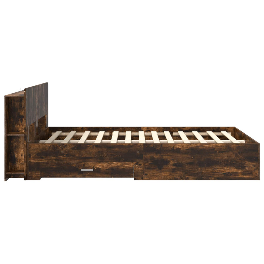 Bedframe met opslag Gerookt eiken 150 x 200 cm Bewerkt hout