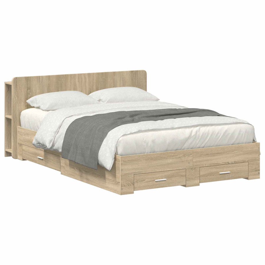 Bedframe met opslag Sonoma Eiken 150 x 200 cm Bewerkt hout