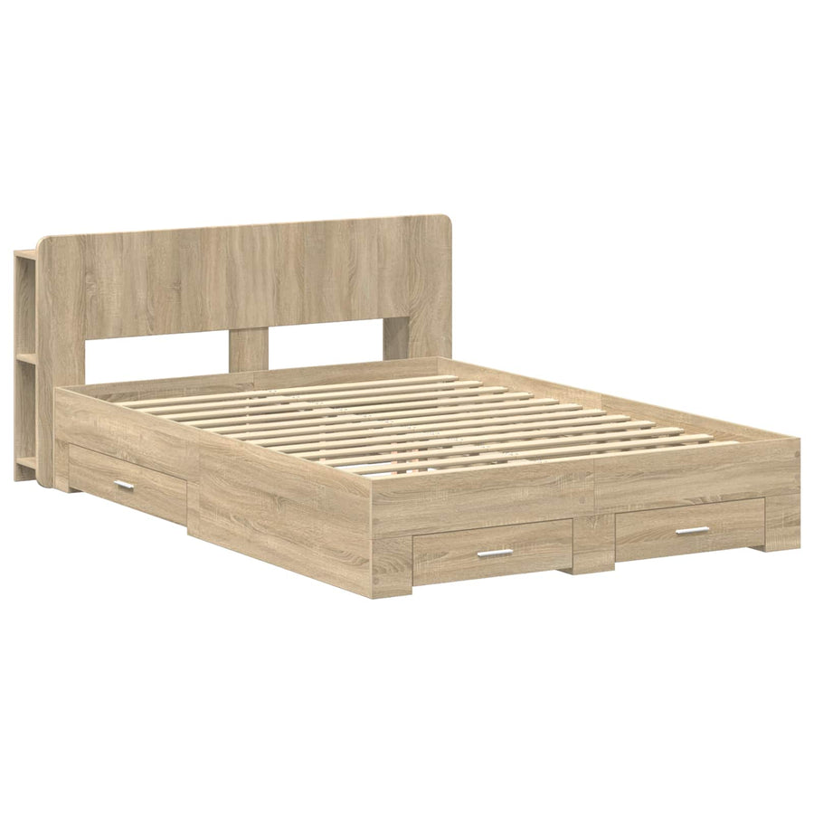 Bedframe met opslag Sonoma Eiken 150 x 200 cm Bewerkt hout