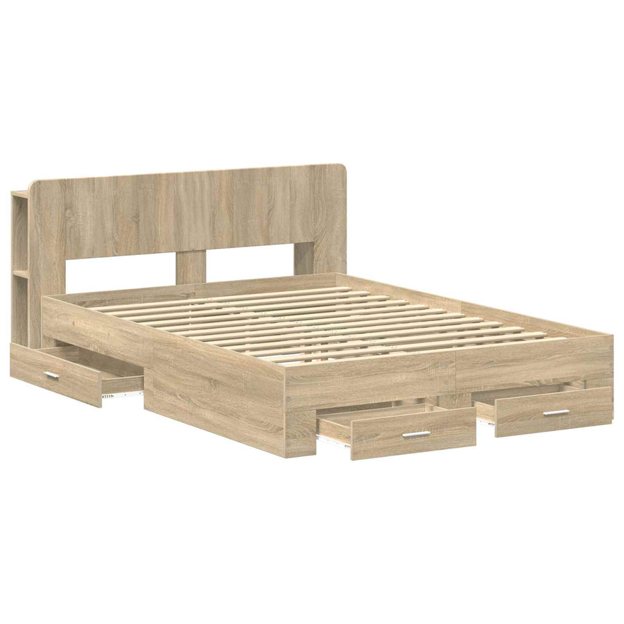 Bedframe met opslag Sonoma Eiken 150 x 200 cm Bewerkt hout