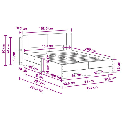 Bedframe met opslag Sonoma Eiken 150 x 200 cm Bewerkt hout