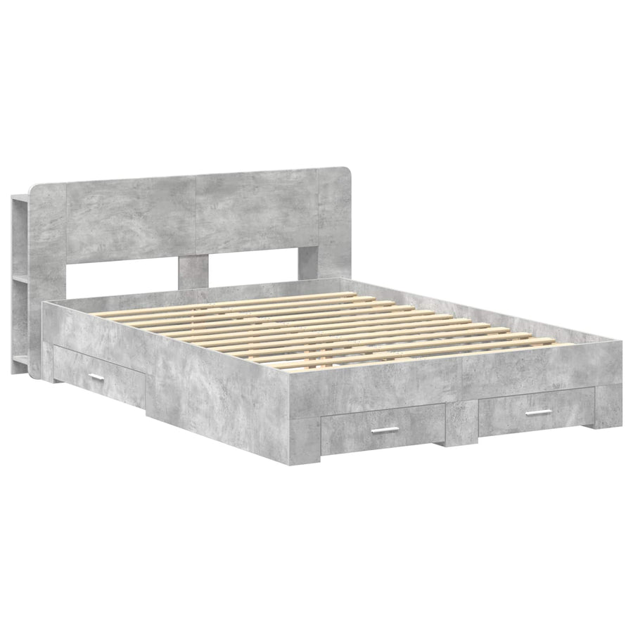 Bedframe met opslag Betongrijs 160 x 200 cm Bewerkt hout