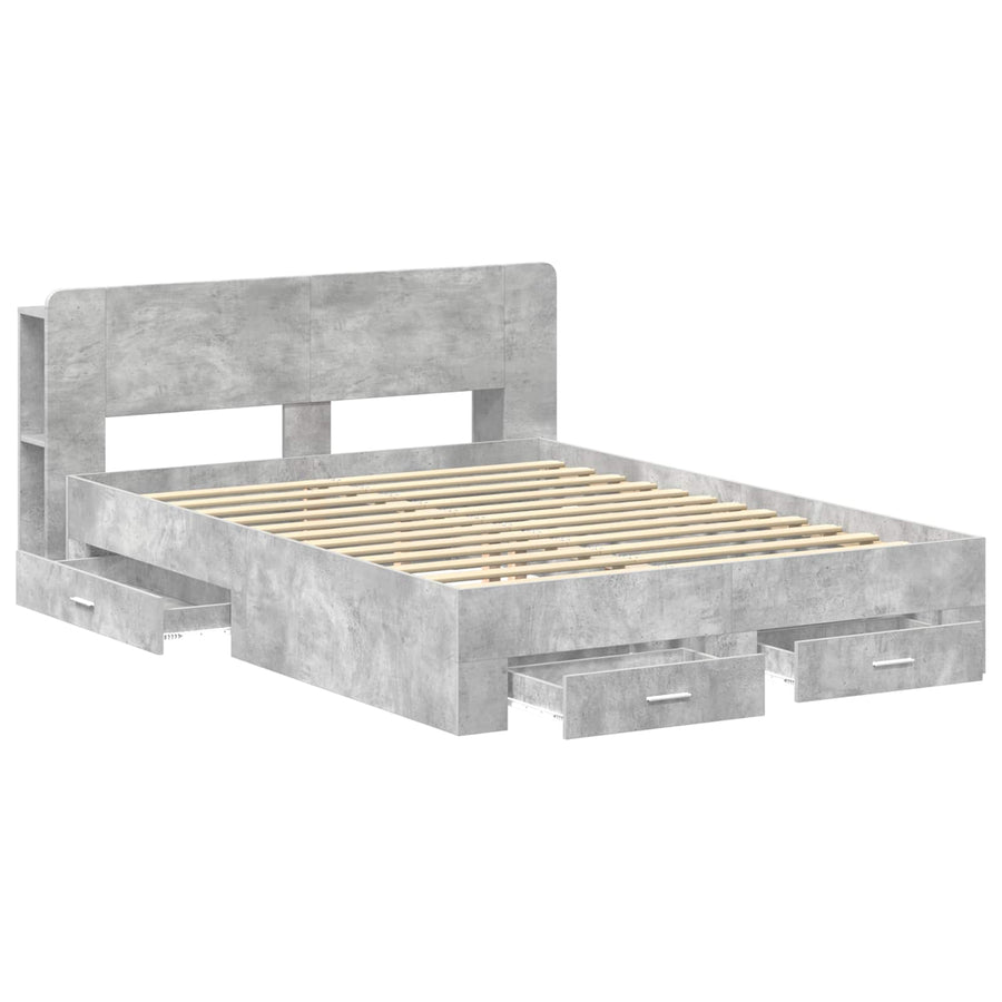 Bedframe met opslag Betongrijs 160 x 200 cm Bewerkt hout