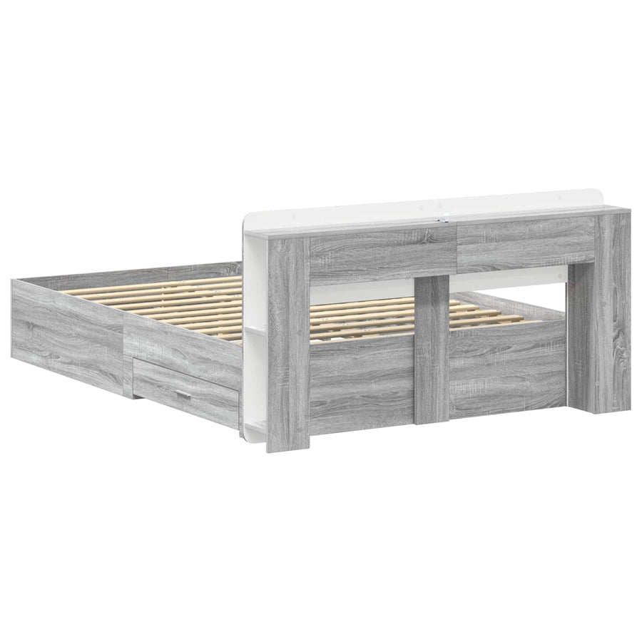 Bedframe met opslag Grijs Sonoma 160 x 200 cm Bewerkt hout
