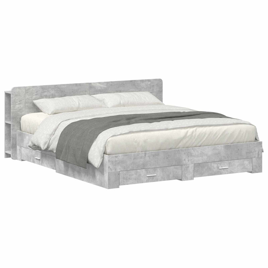 Bedframe met opslag Betongrijs 200 x 200 cm Bewerkt hout