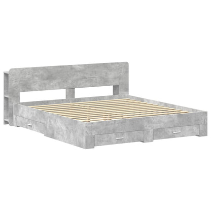 Bedframe met opslag Betongrijs 200 x 200 cm Bewerkt hout