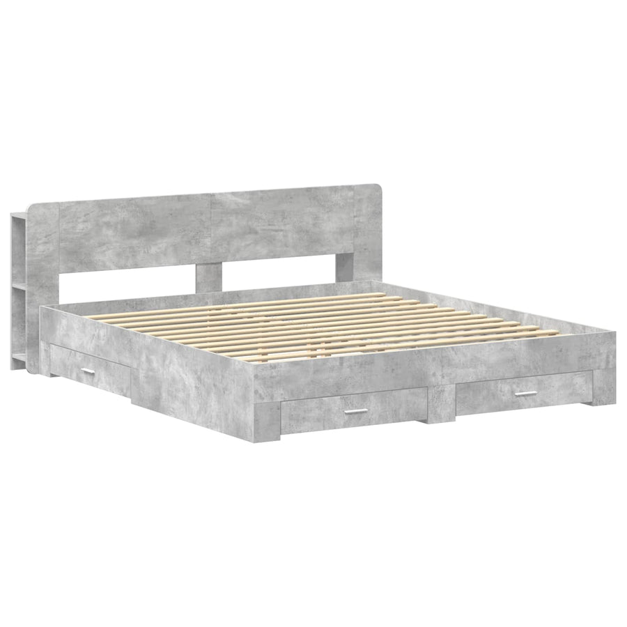 Bedframe met opslag Betongrijs 200 x 200 cm Bewerkt hout