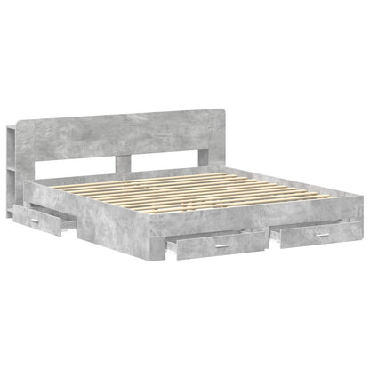 Bedframe met opslag Betongrijs 200 x 200 cm Bewerkt hout