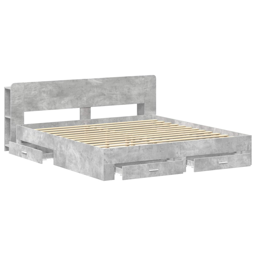 Bedframe met opslag Betongrijs 200 x 200 cm Bewerkt hout