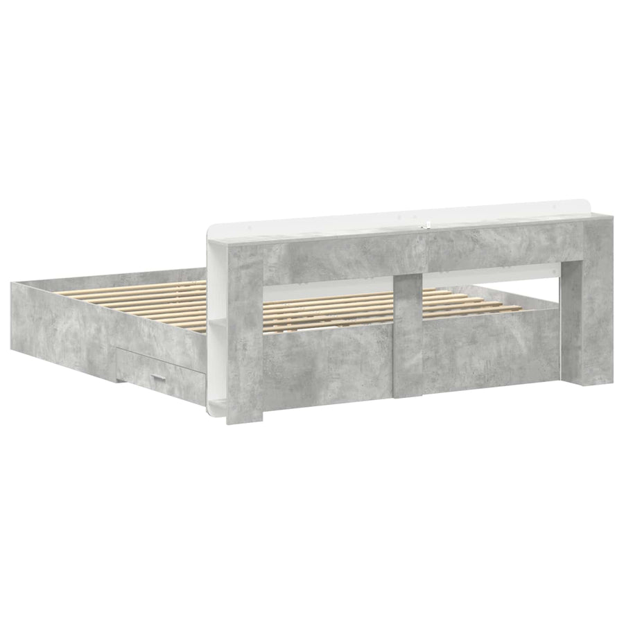 Bedframe met opslag Betongrijs 200 x 200 cm Bewerkt hout