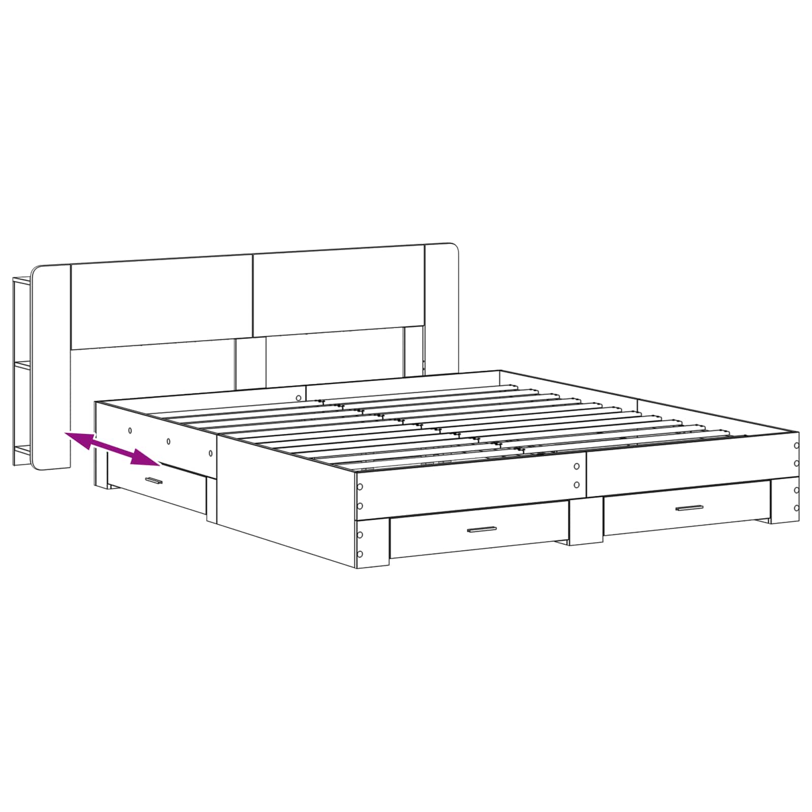 Bedframe met opslag Betongrijs 200 x 200 cm Bewerkt hout