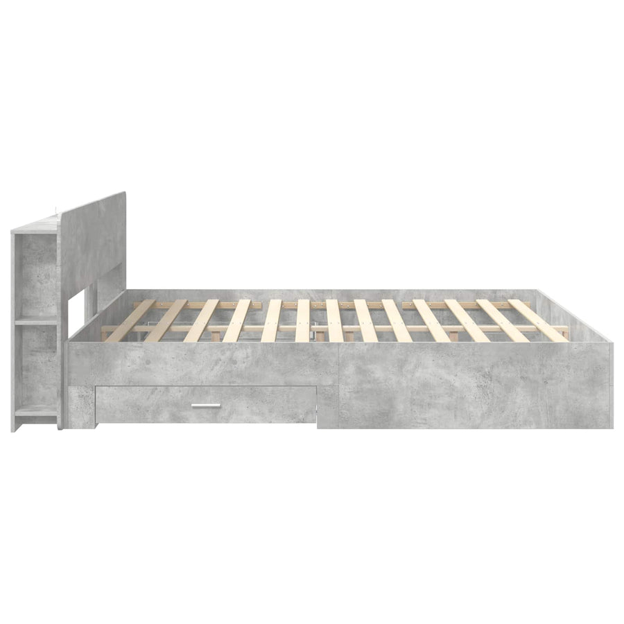 Bedframe met opslag Betongrijs 200 x 200 cm Bewerkt hout