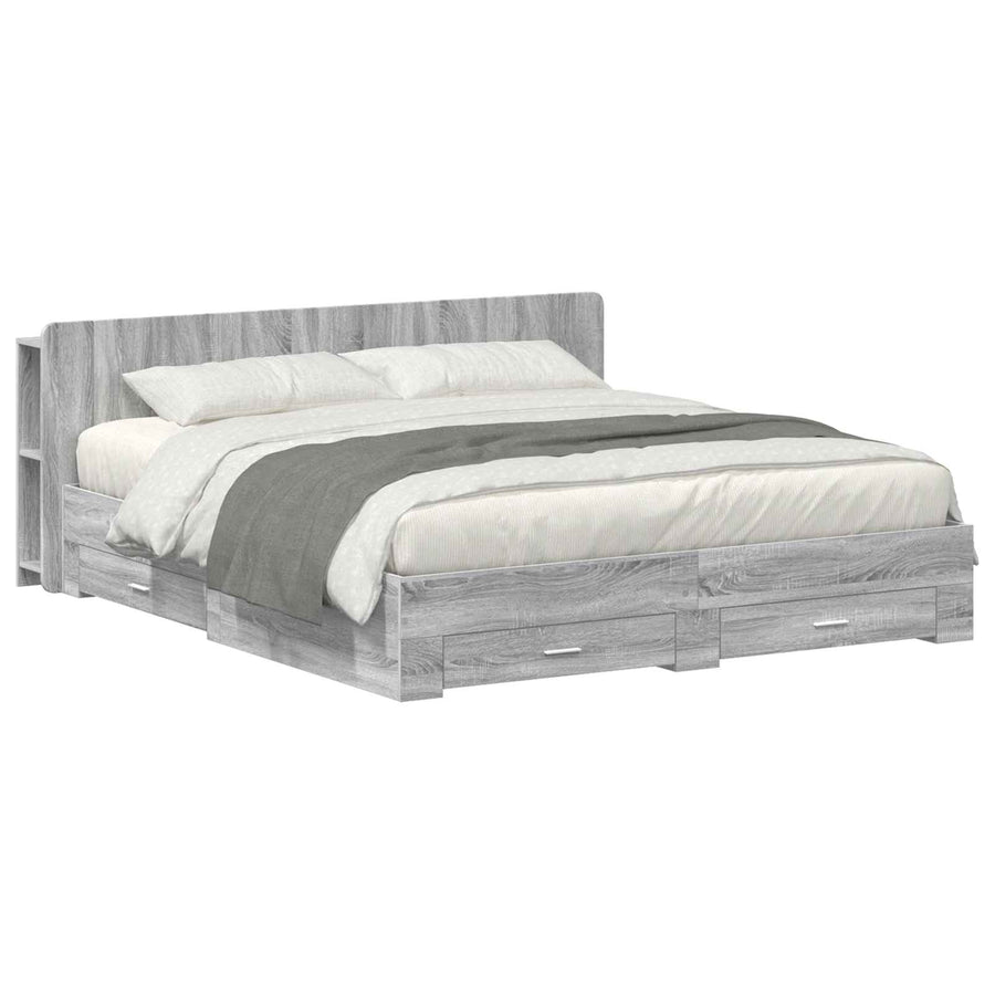 Bedframe met opslag Grijs Sonoma 200 x 200 cm Bewerkt hout