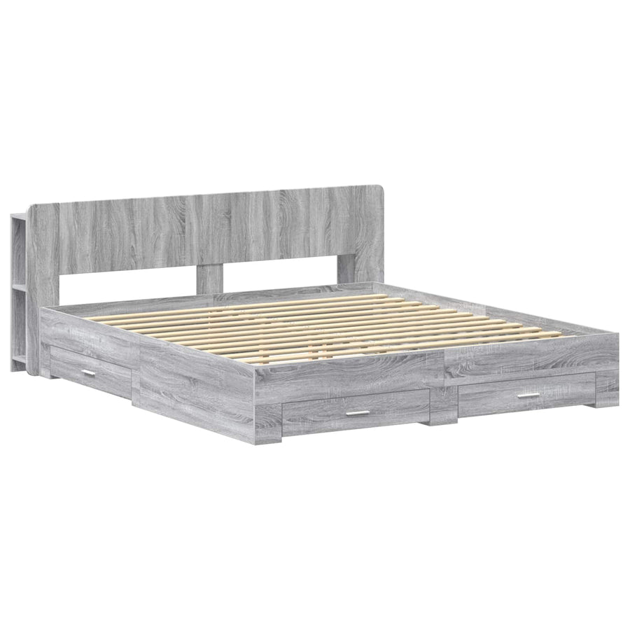 Bedframe met opslag Grijs Sonoma 200 x 200 cm Bewerkt hout