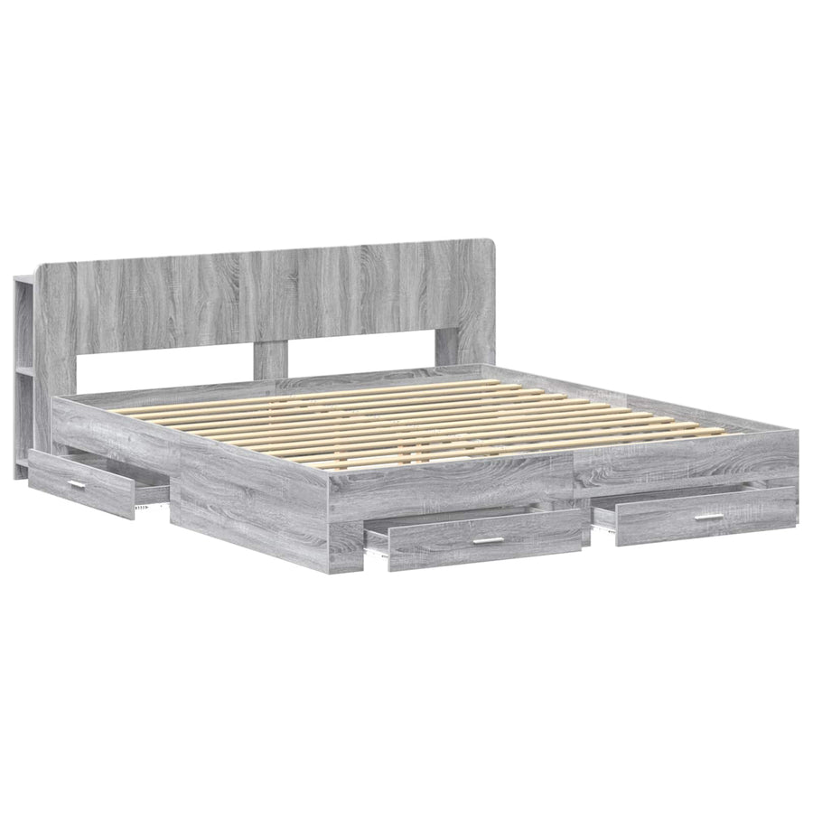 Bedframe met opslag Grijs Sonoma 200 x 200 cm Bewerkt hout