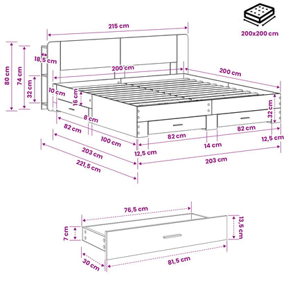 Bedframe met opslag Grijs Sonoma 200 x 200 cm Bewerkt hout