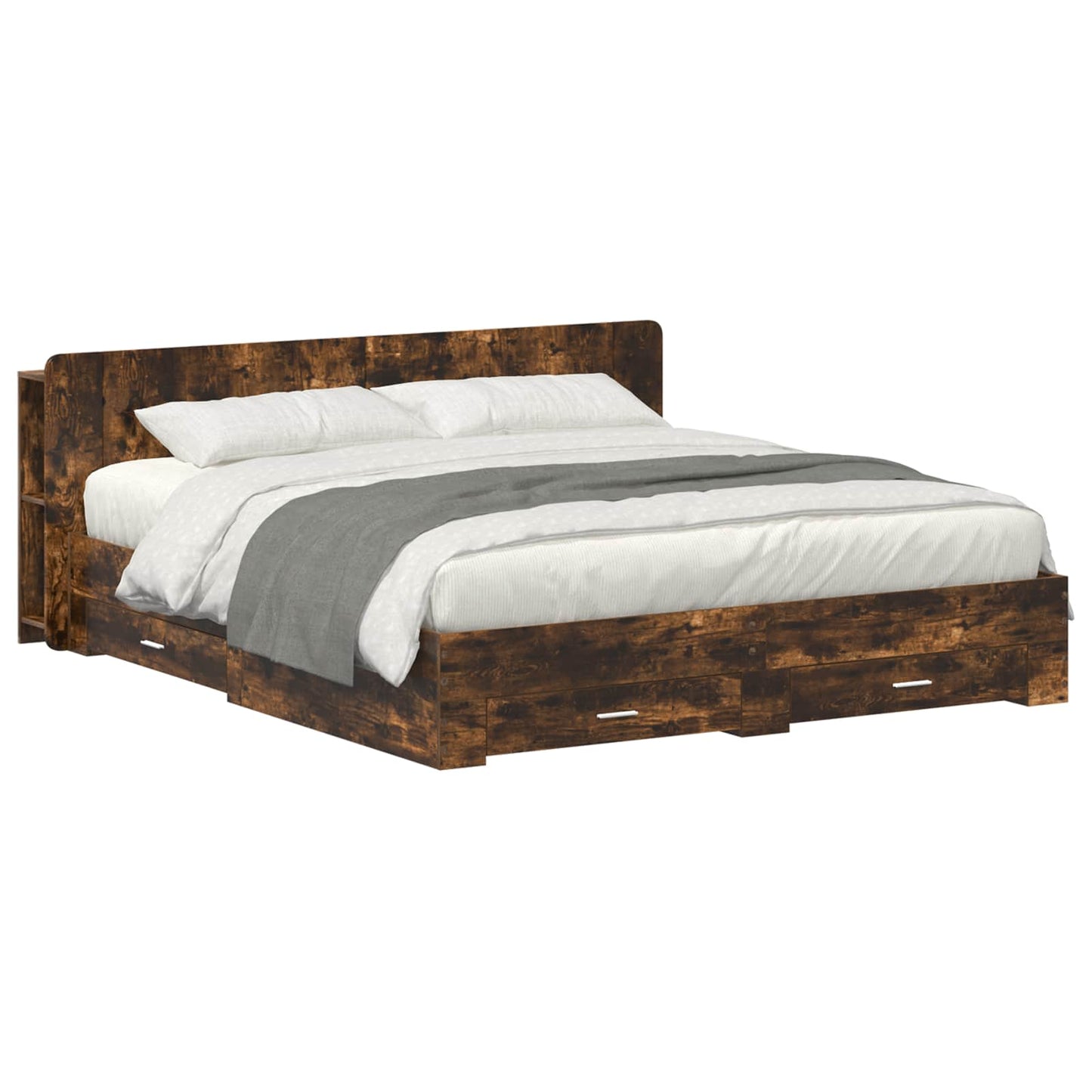 Bedframe met opslag Gerookt eiken 180 x 200 cm Bewerkt hout