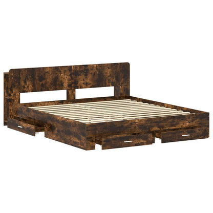 Bedframe met opslag Gerookt eiken 180 x 200 cm Bewerkt hout