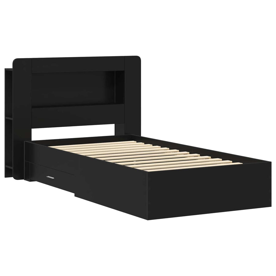 Bedframe met opslag Zwart 75 x 190 cm Bewerkt hout