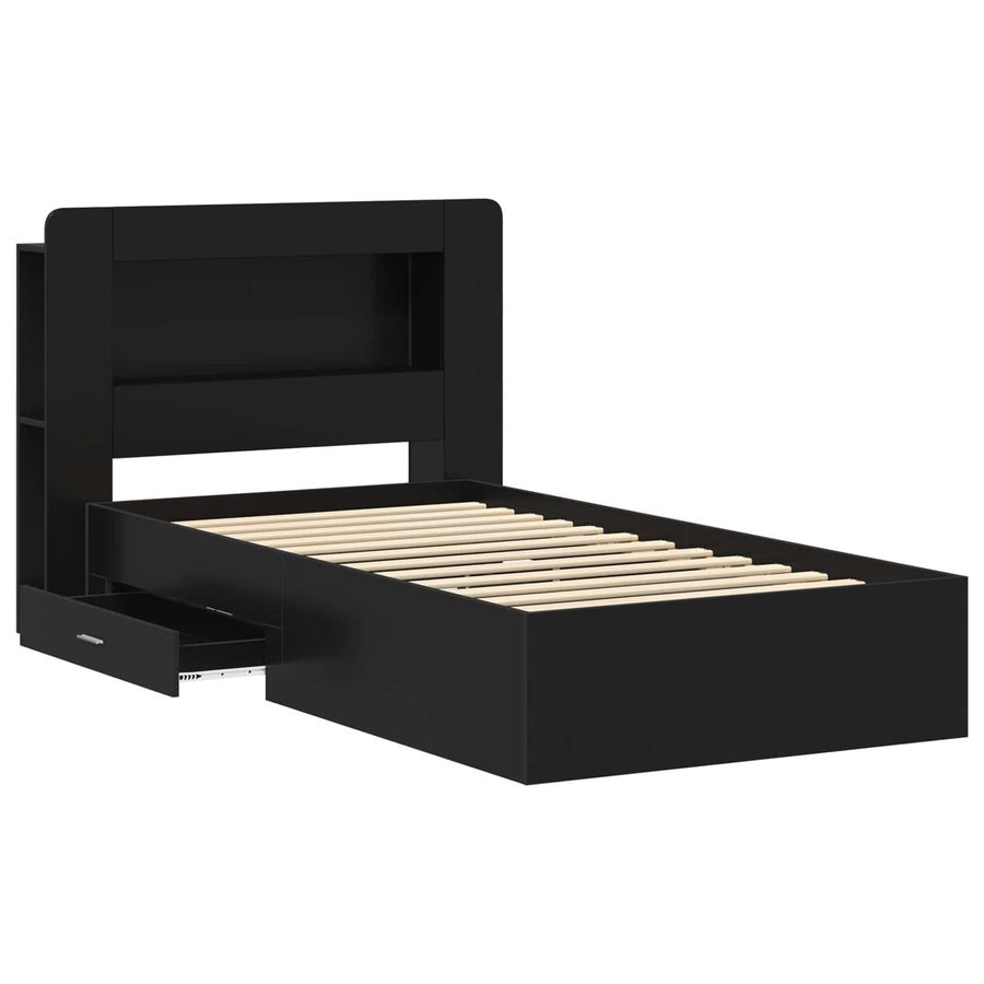 Bedframe met opslag Zwart 75 x 190 cm Bewerkt hout