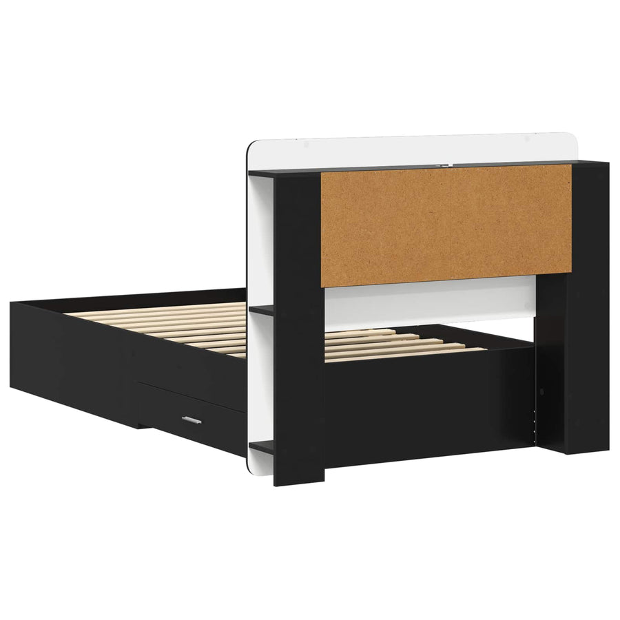 Bedframe met opslag Zwart 75 x 190 cm Bewerkt hout