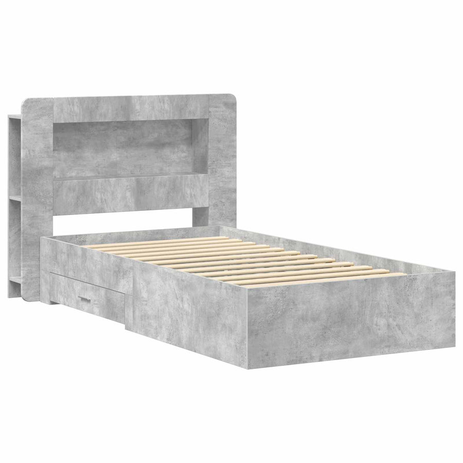 Bedframe met opslag Betongrijs 75 x 190 cm Bewerkt hout
