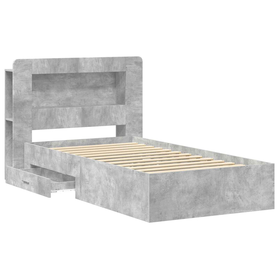 Bedframe met opslag Betongrijs 75 x 190 cm Bewerkt hout
