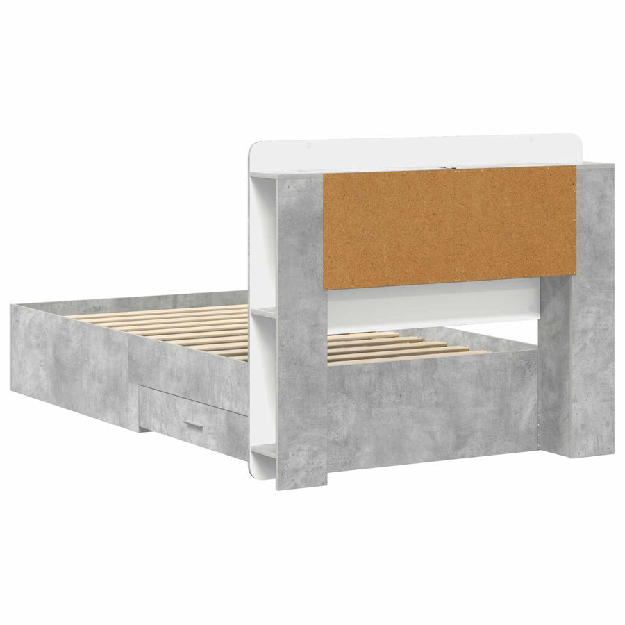 Bedframe met opslag Betongrijs 75 x 190 cm Bewerkt hout