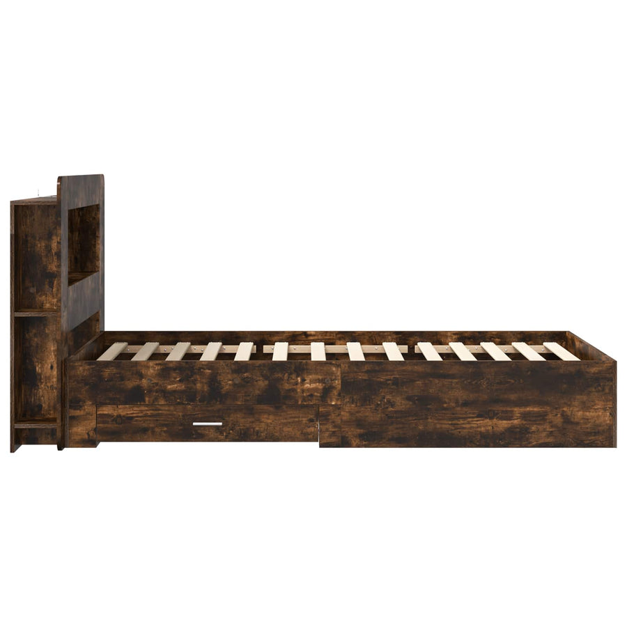 Bedframe met opslag Gerookt eiken 75 x 190 cm Bewerkt hout