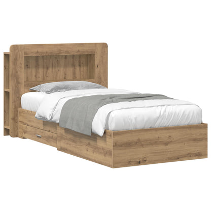 Bedframe met opslag Artisanaal eiken 80 x 200 cm Bewerkt hout