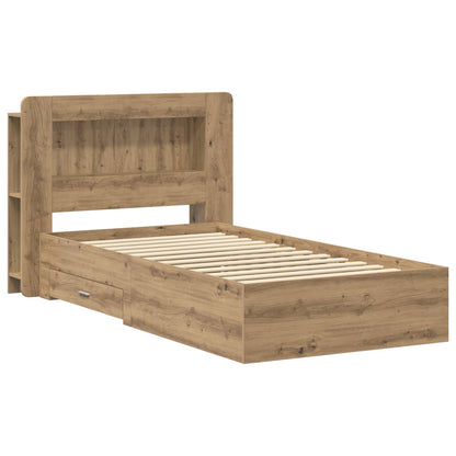 Bedframe met opslag Artisanaal eiken 80 x 200 cm Bewerkt hout