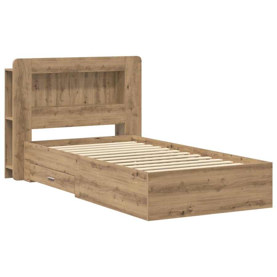 Bedframe met opslag Artisanaal eiken 80 x 200 cm Bewerkt hout