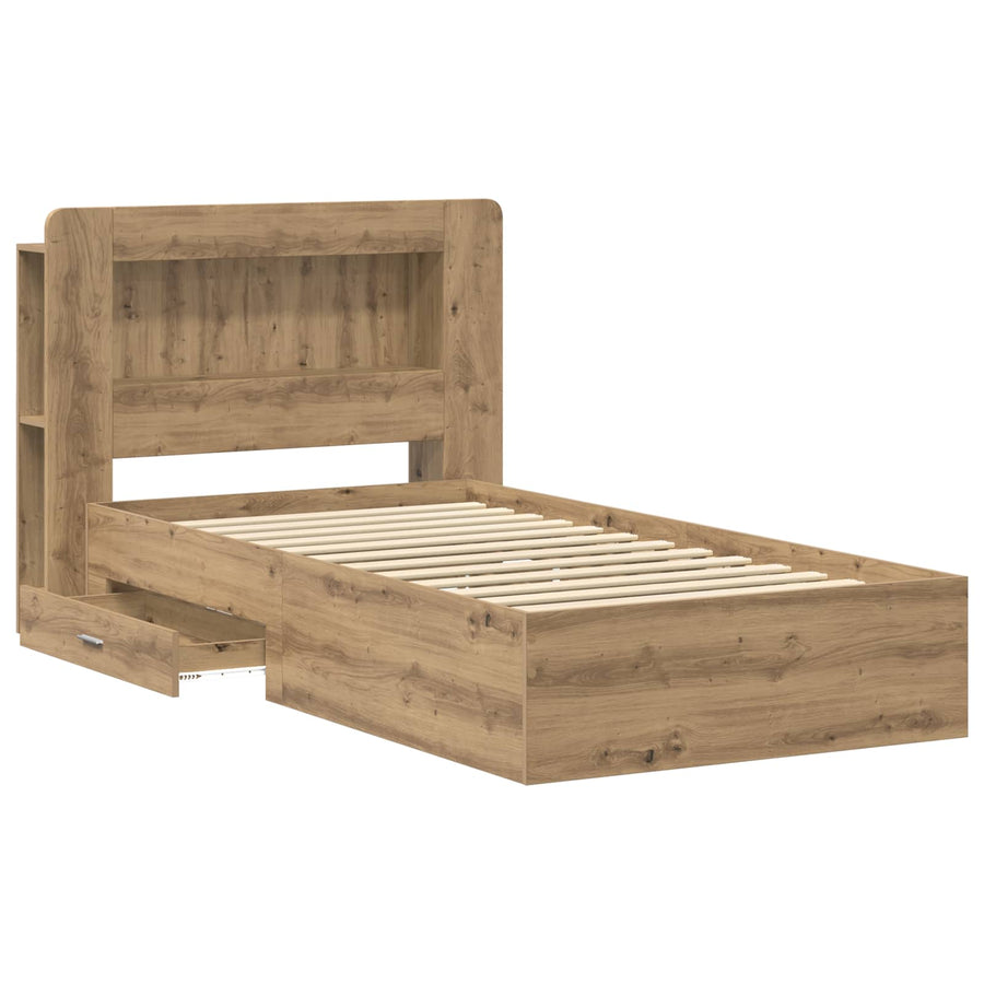Bedframe met opslag Artisanaal eiken 80 x 200 cm Bewerkt hout