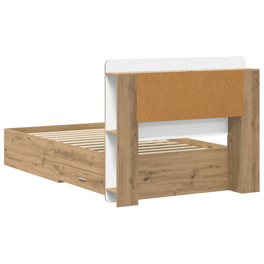 Bedframe met opslag Artisanaal eiken 80 x 200 cm Bewerkt hout