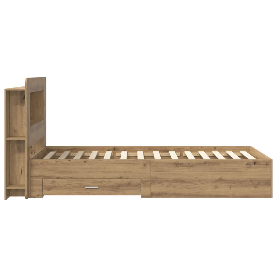 Bedframe met opslag Artisanaal eiken 80 x 200 cm Bewerkt hout