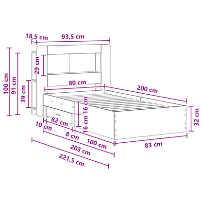 Bedframe met opslag Artisanaal eiken 80 x 200 cm Bewerkt hout