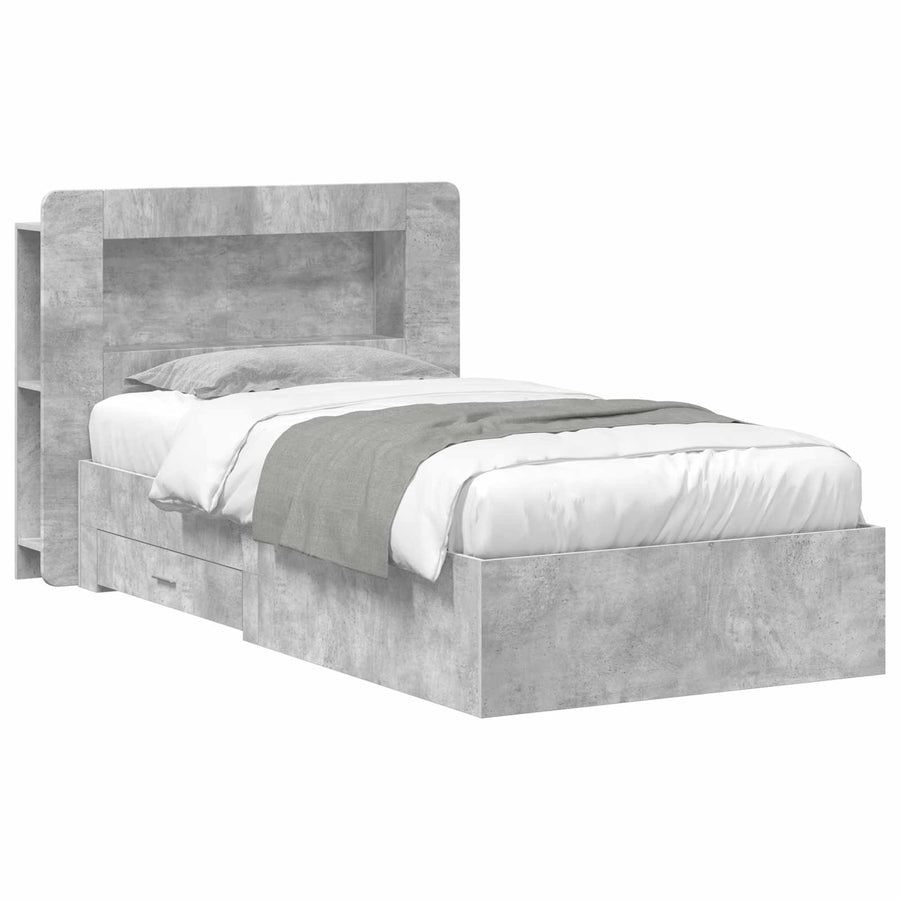 Bedframe met opslag Betongrijs 80 x 200 cm Bewerkt hout