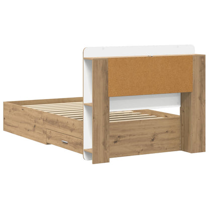 Bedframe met opslag Artisanaal eiken 90 x 190 cm Bewerkt hout