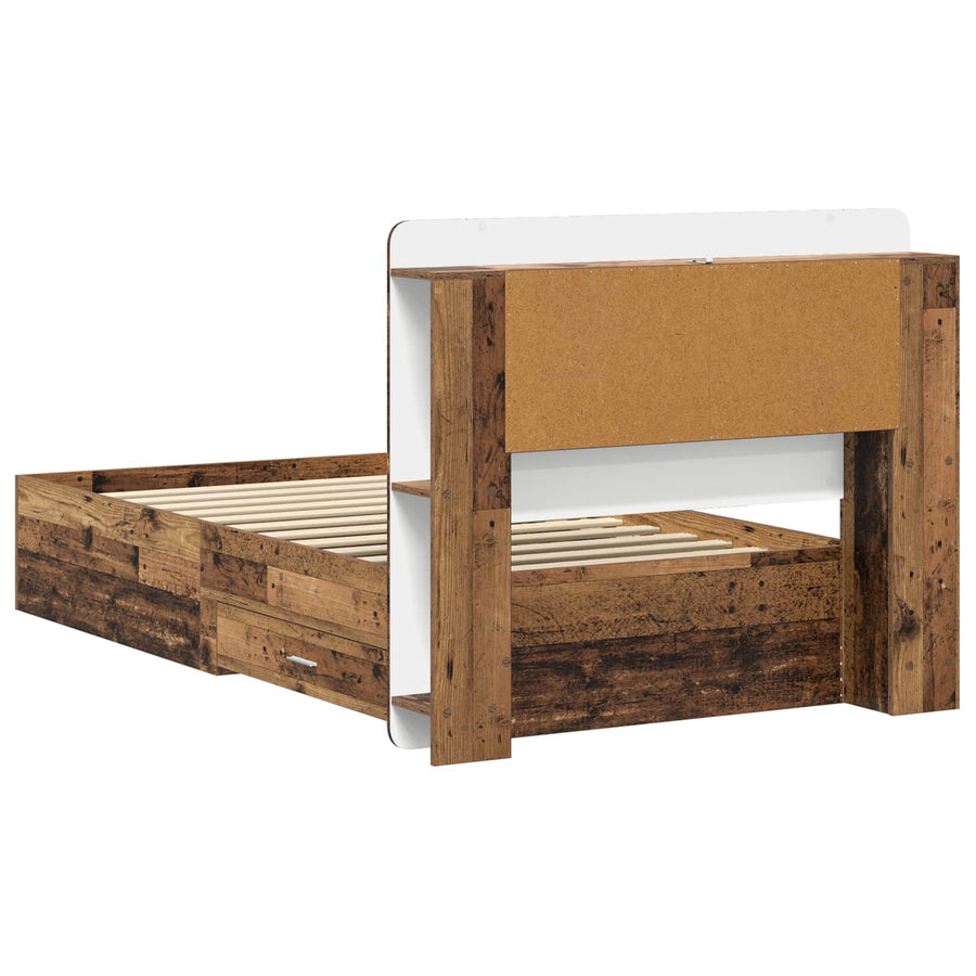 Bedframe met opslag met lade Oud hout 90 x 190 cm Bewerkt hout