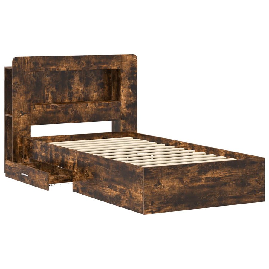 Bedframe met opslag Gerookt eiken 90 x 190 cm Bewerkt hout