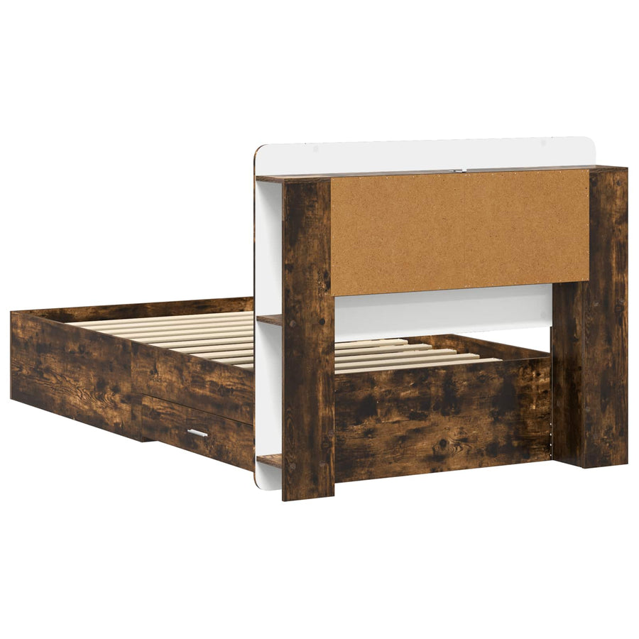Bedframe met opslag Gerookt eiken 90 x 190 cm Bewerkt hout