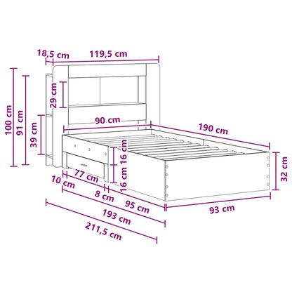 Bedframe met opslag Gerookt eiken 90 x 190 cm Bewerkt hout