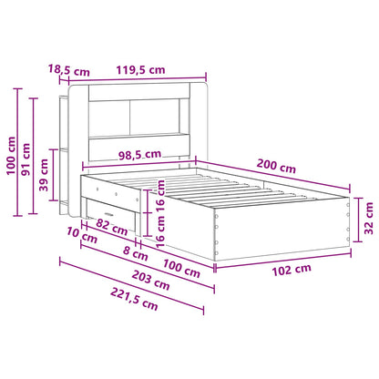 Bedframe met opslag Grijs Sonoma 100 x 200 cm Bewerkt hout