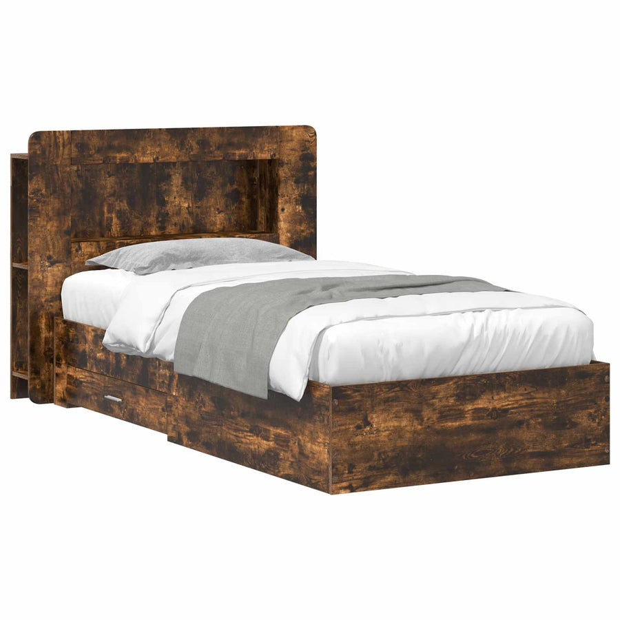 Bedframe met opslag Gerookt eiken 100 x 200 cm Bewerkt hout