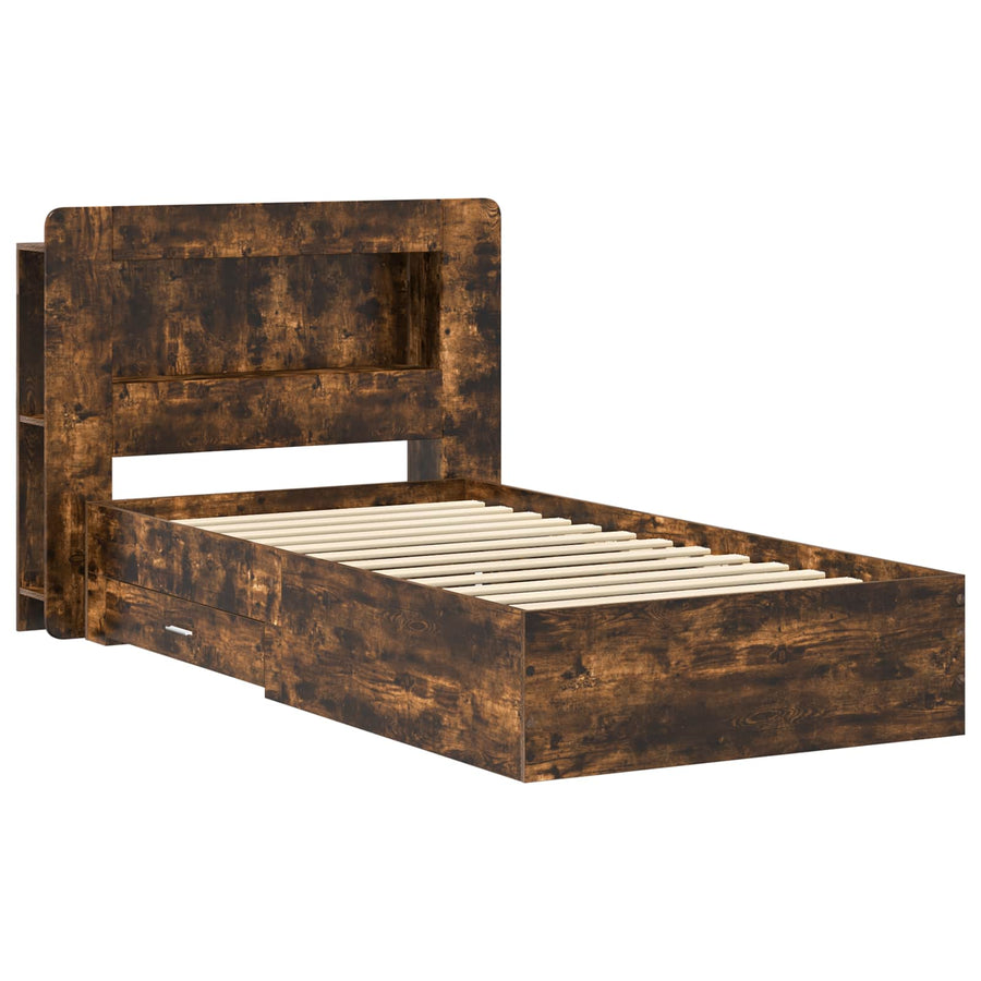 Bedframe met opslag Gerookt eiken 100 x 200 cm Bewerkt hout